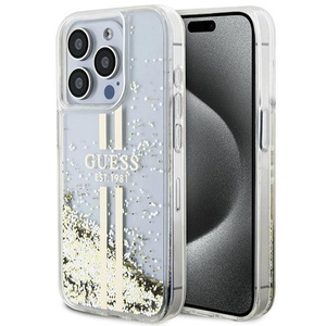 Etui Guess GUHCP15LLFCSEGT iPhone 15 Pro 6.1" transparent hardcase Liquid Glitter Gold Stripes Case