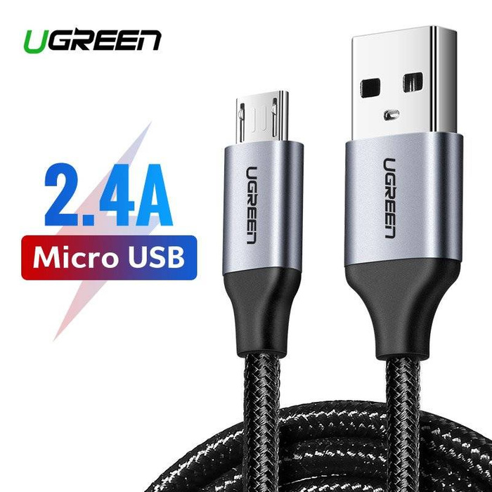 Kabel micro USB UGREEN QC 3.0 2.4A 1m czarny w oplocie