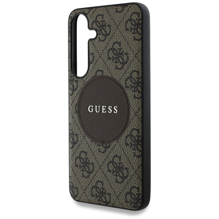 Etui Guess 4G Round Patch Classic Logo    MagSafe do Samsung Galaxy S25+ brązowy