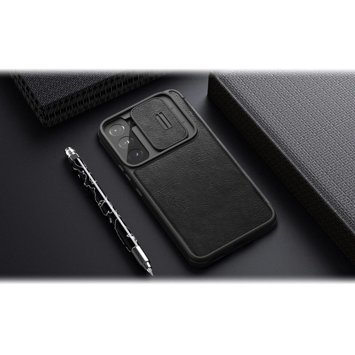 Nillkin Qin Leather Pro Case etui do Samsung Galaxy S22+ (S22 Plus) osłona na aparat kabura pokrowiec obudowa z klapką czarny