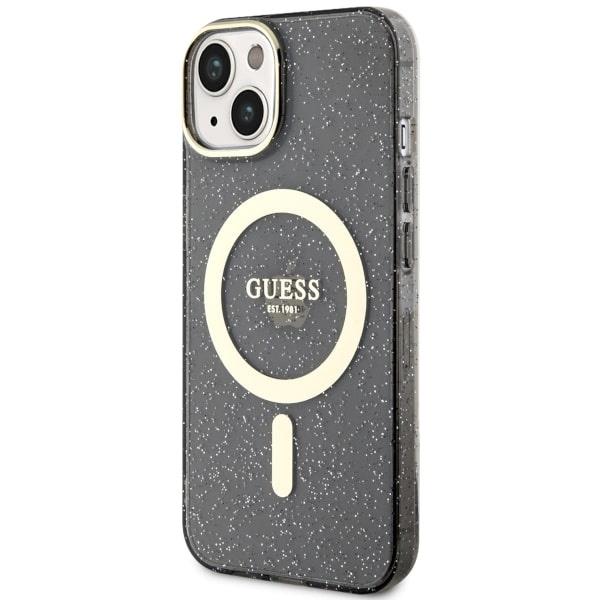 Etui Guess GUHMP14SHCMCGK iPhone 14 6.1" czarny/black hardcase Glitter Gold MagSafe Case