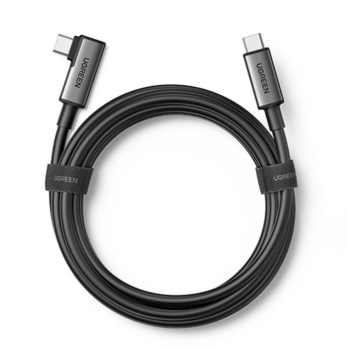 Ugreen kabel kątowy USB Typ C - USB Typ C do ładowania 60W / transmisji danych z obsługą gogli VR (np. Oculus Quest 2) 5m czarny (US551)