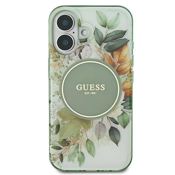 Etui Guess iPhone 16 Plus 6.7" zielony/green hardcase IML Flower & Tonal Circle MagSafe