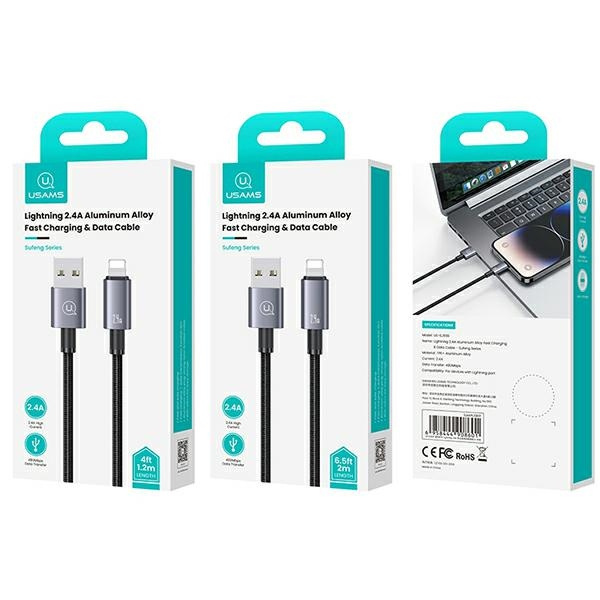 USAMS Kabel USB na Lightning 2,4A 2m Fast Charging stalowy/tarnish SJ669USB01 (US-SJ669)