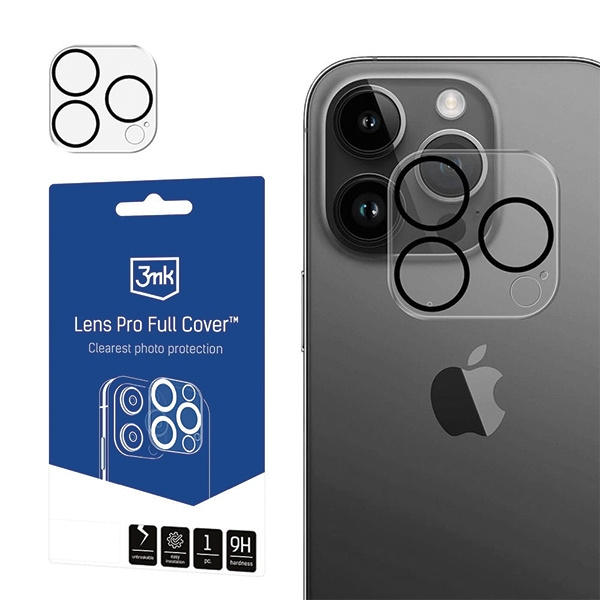 3MK Lens Pro Full Cover iPhone 13 Pro / 13 Pro Max Szkło hartowane na obiektyw aparatu z ramką montażową 1szt