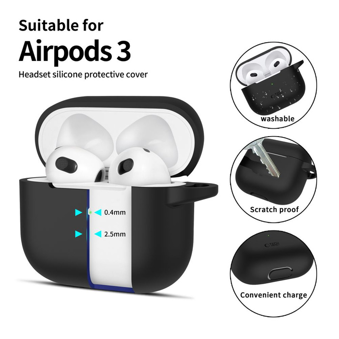 TECH-PROTECT SILICONE HOOK APPLE AIRPODS 3 BLACK