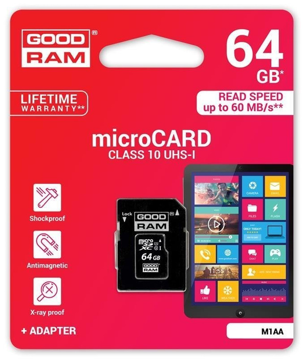 Karta Pamięci Micro Sdxc 64GB GOODRAM + Adapter SD Class 10 UHS