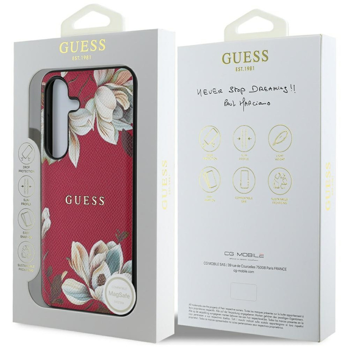 Etui Guess Grained Printed Flower         Pattern MagSafe do Samsung Galaxy S25 fuksja