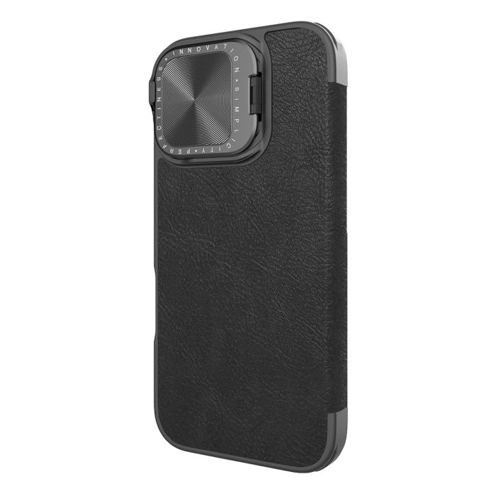 Etui Nillkin Qin Prop Leather Case z osłoną na aparat i podstawką na iPhone 16 - czarne