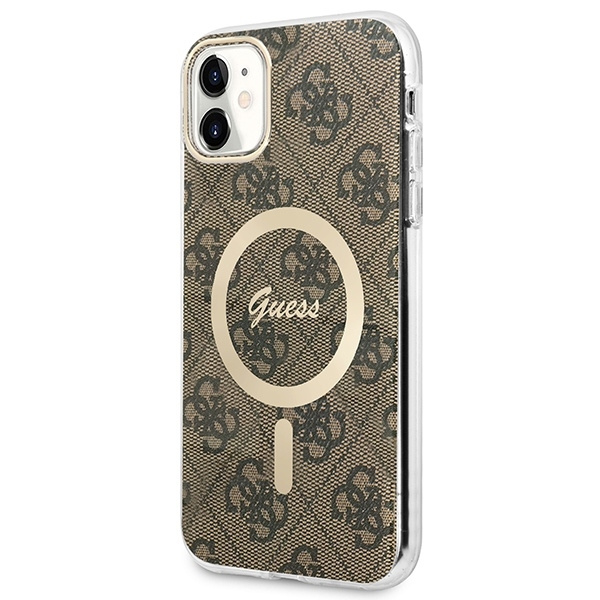 Zestaw Etui Guess Case+Charger iPhone 11 6,1" brązowy/brown hard case 4G Print MagSafe