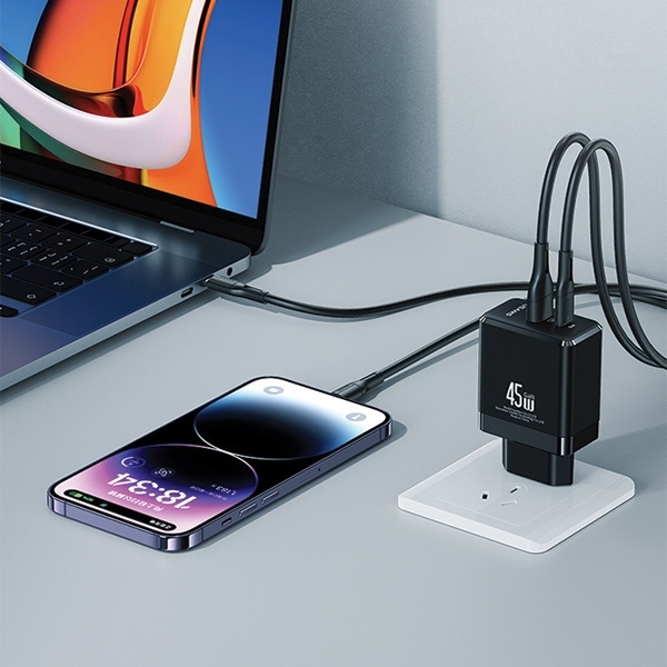 USAMS Ład. siec. 1xUSB-C+1xUSB 45W (only head) GaN PD3.0 +QC3.0 Fast Charging czarny/blackCC178TC01 (US-CC178)