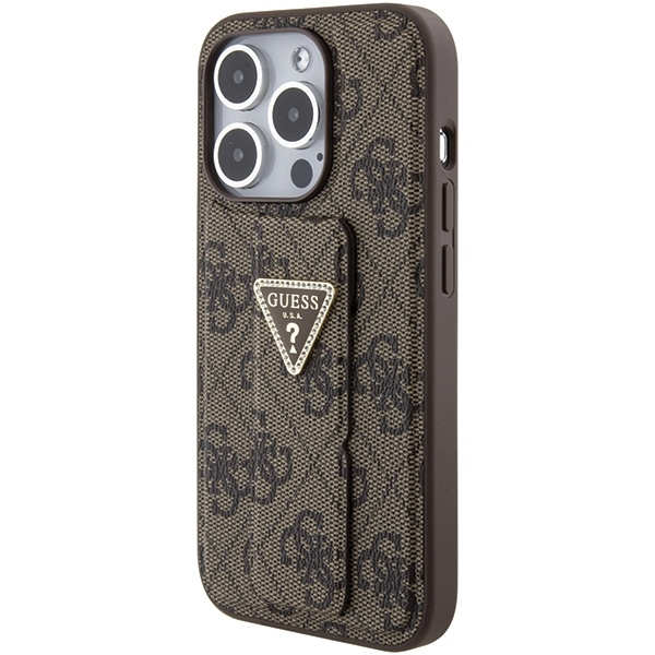 Etui Guess GUHCP15LPGS4TDW iPhone 15 Pro 6.1" brązowy/brown hardcase Grip Stand 4G Triangle Strass Case