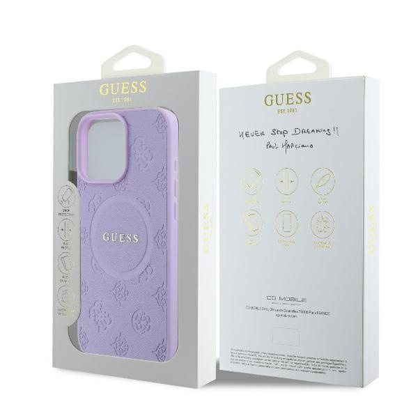 Etui Guess iPhone 16 Pro 6.3" fioletowy/purple hardcase Saffiano Peony Classic Logo MagSafe