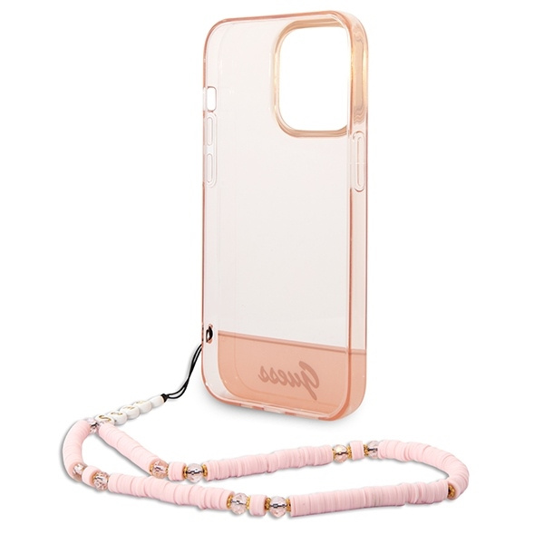 Etui GUESS Apple iPhone 14 Pro Max Translucent Pearl Strap Różowy Hardcase