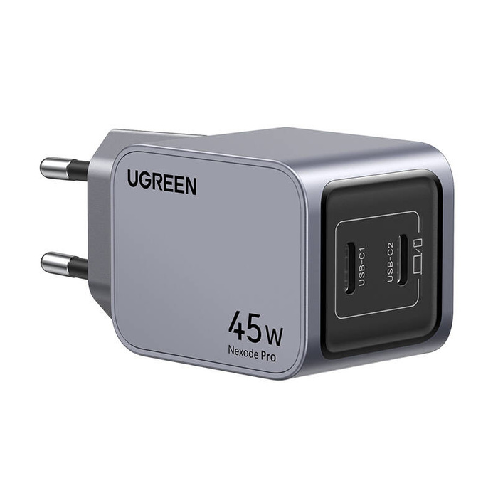 Ładowarka sieciowa US316 Ugreen Nexode Pro 45W, 2x USB-C (szara) + Kabel Ugreen USB Typ C - Lightning MFI 1m 3A 18W