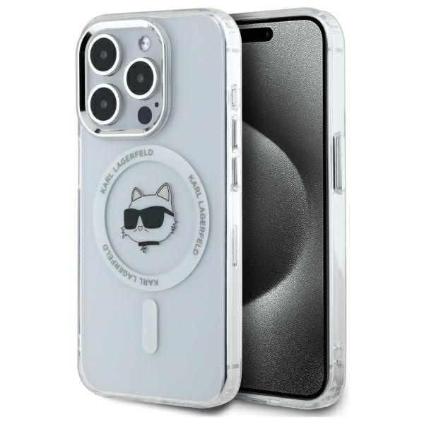 Karl Lagerfeld KLHMP15LHLSCHH iPhone 15   Pro 6.1" biały/white hardcase IML Metal Choupette Head MagSafe