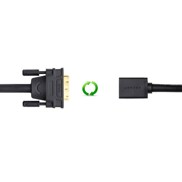 Ugreen kabel przewód adapter DVI (męski) - HDMI (żeński) 0.15m czarny (20118)