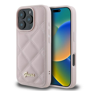 Etui Guess iPhone 16 Pro 6.3" różowy/pink hardcase Quilted Metal Logo