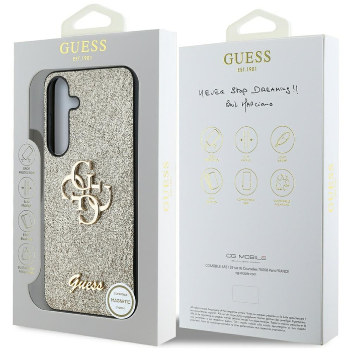 Etui Guess Fixed Glitter Big 4G Metal     Logo do Samsung Galaxy S25 złoty