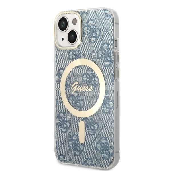 Zestaw Etui Guess Case+ Charger iPhone 14 Plus 6,7" niebieski/blue hard case 4G Print MagSafe