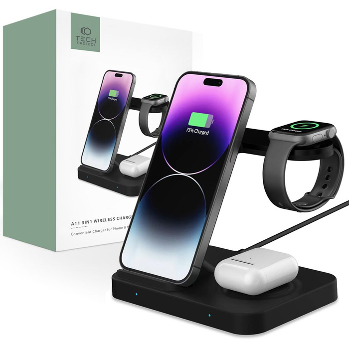 Ładowarka Indukcyjna Tech-Protect A11 3 In1 Wireless Charger Black