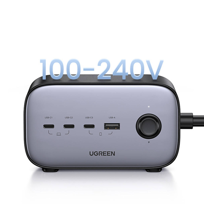 Ugreen ładowarka sieciowa GaN USB C / USB listwa zasilająca AC czarna (CD270)