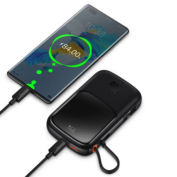 [PO ZWROCIE] Baseus Qpow powerbank 10000mAh wbudowany kabel USB Typu C 22.5W Quick Charge SCP AFC FCP niebieski (PPQD020103)