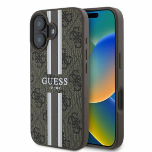 Etui Guess iPhone 16 brązowy/brown MagSafe 4G Printed Stripes