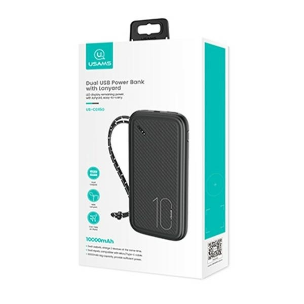 USAMS Powerbank PB56 10000mAh 2xUSB / USB-C / MicroUSB Fast Charge czarny/black 10KCD15001 (US-CD150)