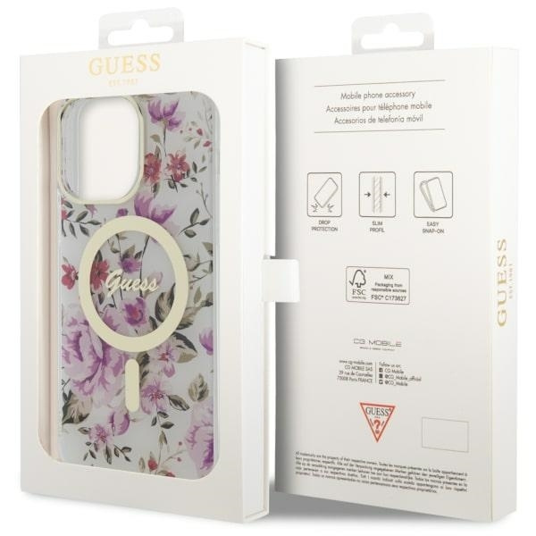 Etui Guess GUHMP14LHCFWST iPhone 14 Pro 6.1" transparent hardcase Flower MagSafe Case