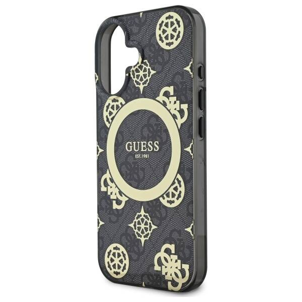 Etui Guess iPhone 16 6.1" czarny/black hardcase IML Peony On 4G Background MagSafe