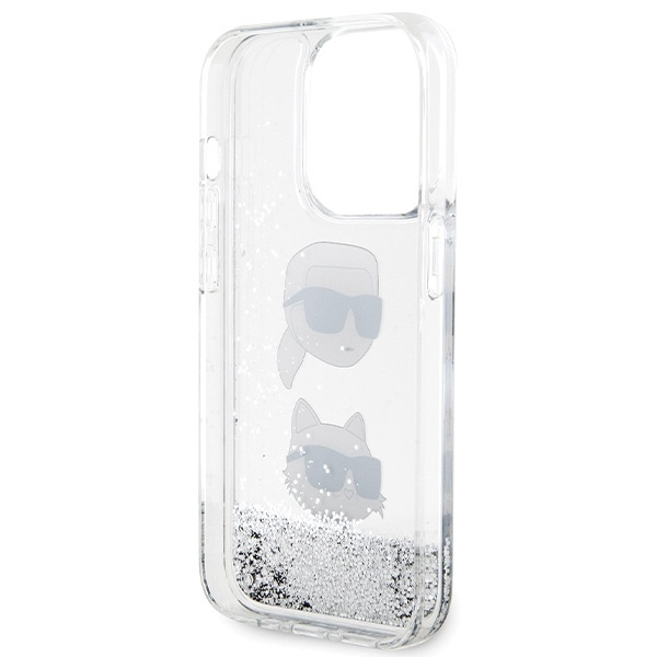 Etui Karl Lagerfeld KLHCP14LLDHKCNS iPhone 14 Pro 6.1" srebrny/silver hardcase Liquid Glitter Karl & Choupette Heads Case