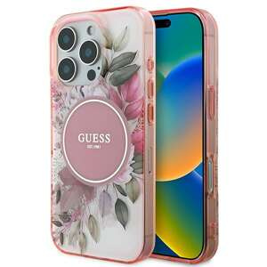 Etui Guess iPhone 16 Pro 6.3" różowy/pink hardcase IML Flower & Tonal Circle MagSafe