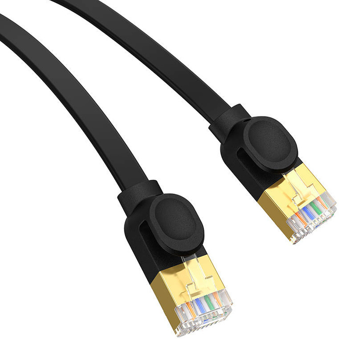 Płaski kabel sieciowy Baseus Ethernet RJ45, Gigabit, Cat.7, 1 m (czarny)