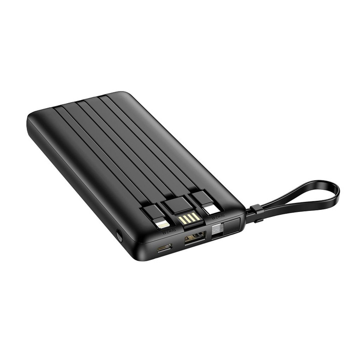 VEGER powerbank 10 000 mAh z wbudowanymi kablami Micro USB / Typ C / Lightning C10 (W1116) czarny