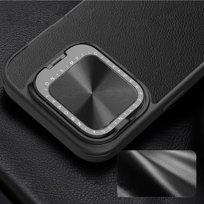 Etui Nillkin Qin Prop Leather Case z osłoną na aparat i podstawką na iPhone 16 Pro czarne (L)