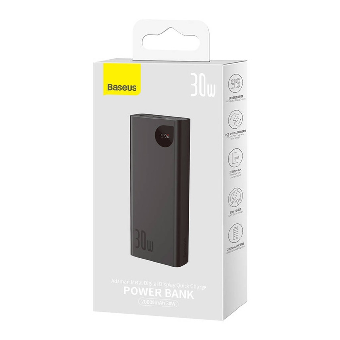 Baseus Adaman power bank 20000mAh 30W szary + kabel USB Typ C (PPAD030001)