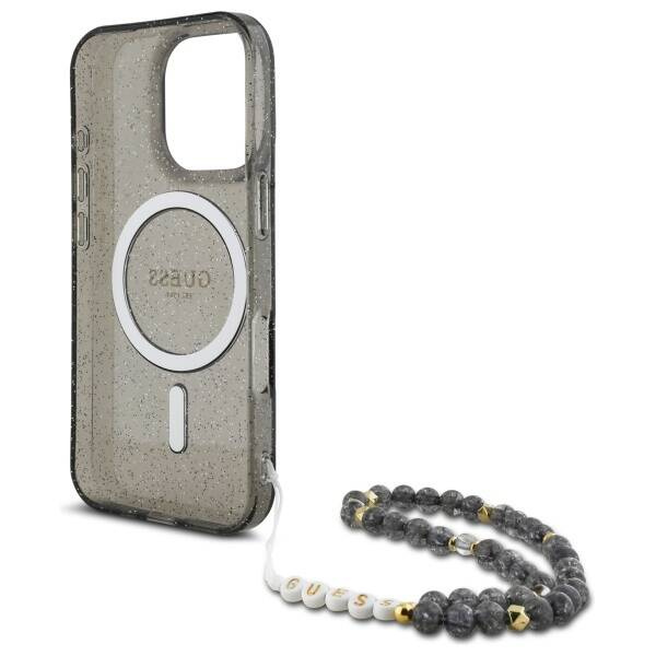 Etui Guess iPhone 16 Pro Max 6.9" czarny/czarny hardcase IML Glitter With Pearl Strap MagSafe