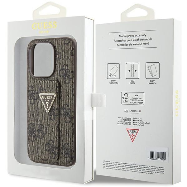 Etui Guess GUHCP15LPGS4TDW iPhone 15 Pro 6.1" brązowy/brown hardcase Grip Stand 4G Triangle Strass Case