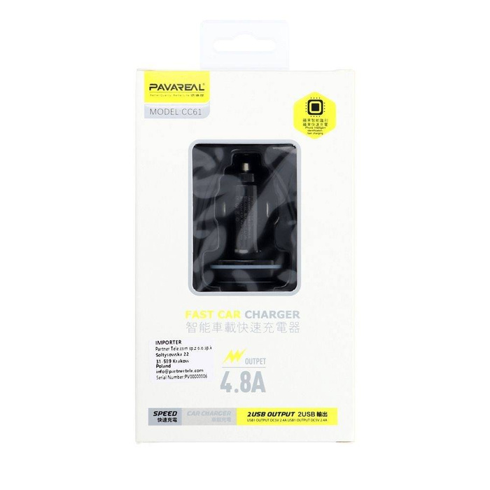 PAVAREAL ładowarka samochodowa 2x USB 4,8A PA-CC61 czarna