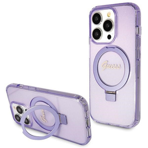 Etui Guess GUHMP14LHRSGSU iPhone 14 Pro 6.1" fioletowy/purple hardcase Ring Stand Script Glitter MagSafe Case