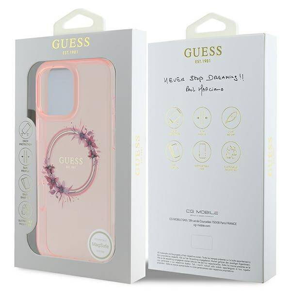 Etui Guess iPhone 16 Pro Max 6.9" różowy/pink hardcase IML Flowers Wreath MagSafe