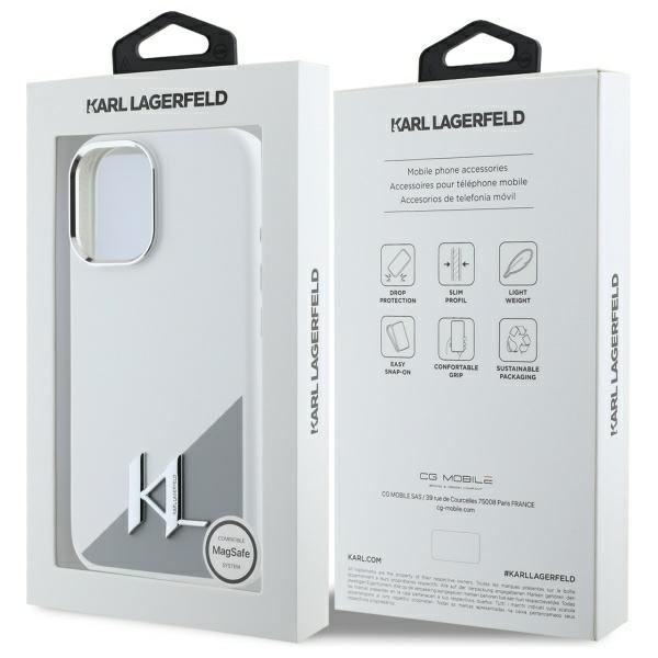 Etui Karl Lagerfeld iPhone 16 biały/white hardcase Silicone Initial Metal Logo MagSafe