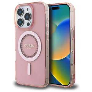 Etui Guess iPhone 16 Pro Max 6.9" różowy/pink hardcase IML Rhinestones MagSafe