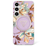 Etui Guess Glitter Flowers Triangle       Buttons MagSafe do Samsung Galaxy S25 fioletowy