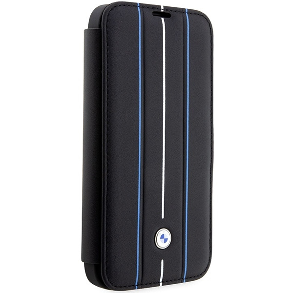 Etui BMW BMBKP14X22RVSK iPhone 14 Pro Max 6,7" czarny/black bookcase Leather Stamp Blue Lines