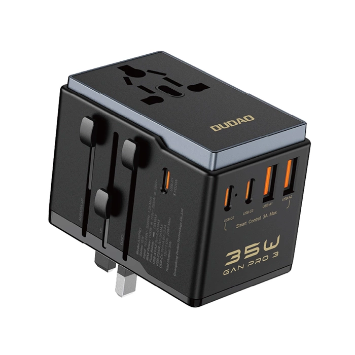 Adapter podróżny Dudao A35Pro 35W EU / UK / AUS / US / JP 3x USB-C 2x USB-A - czarny