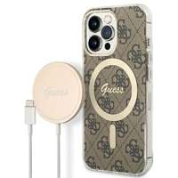 Zestaw Etui Guess Case+ Charger iPhone 13 Pro brązowy/brown hard case 4G Print MagSafe