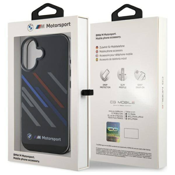 Etui BMW iPhone 16 6.1" czarny/black hardcase Motosport IML Random Stripes