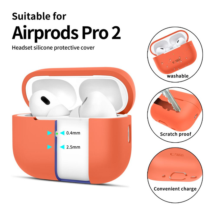 TECH-PROTECT SILICONE APPLE AIRPODS PRO 1 / 2 NEON ORANGE